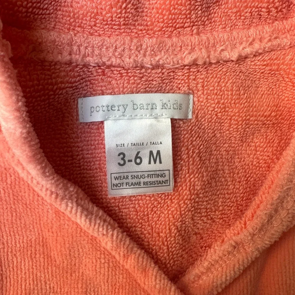 Pottery Barn Hooded Flamingo Baby Robe Coral Cotton Terry 3-6 Months